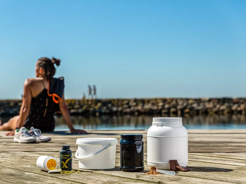 Plastemballage til proteinpulver, vitaminer og kosttilskud
